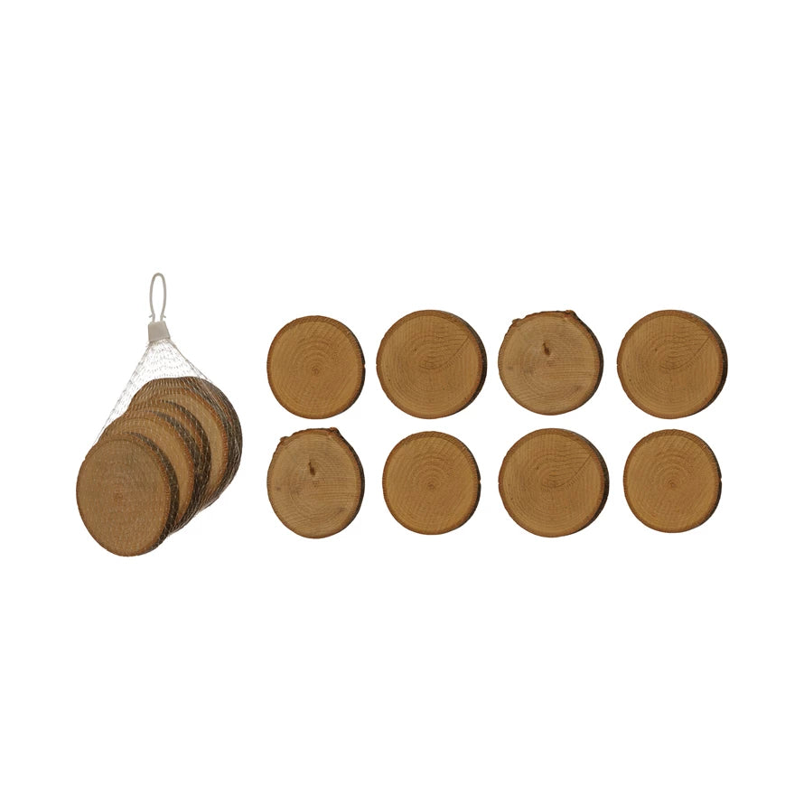 4" Round Wood Slices in Mesh Bag, Set of 8